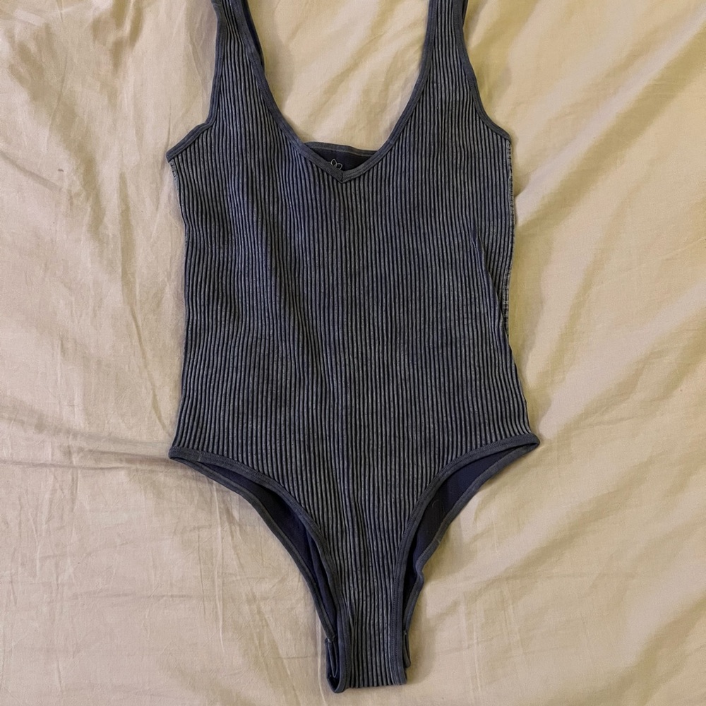 Aura Navy Ribbed Women's Bodysuit